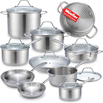 17-Piece Stainless Steel Pots and Pans Set, Tri-Ply Ultra-Clad Pro | Cookware Set, Induction Ready, Oven Safe, Even-Heat Aluminum Core, Includes Skillets, Saucepans, Dutch Oven, Stockpot1