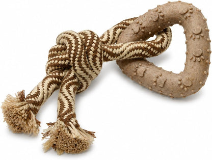 Small Dog Toy & Puppy Teething Toy - Solid Non-Toxic TPR Triangle Ring & Natural Cotton Rope, Lightweight 2.6 Oz Design for Indoor Play, Oral Care Habits & Boredom Relief (Sand Brown)1