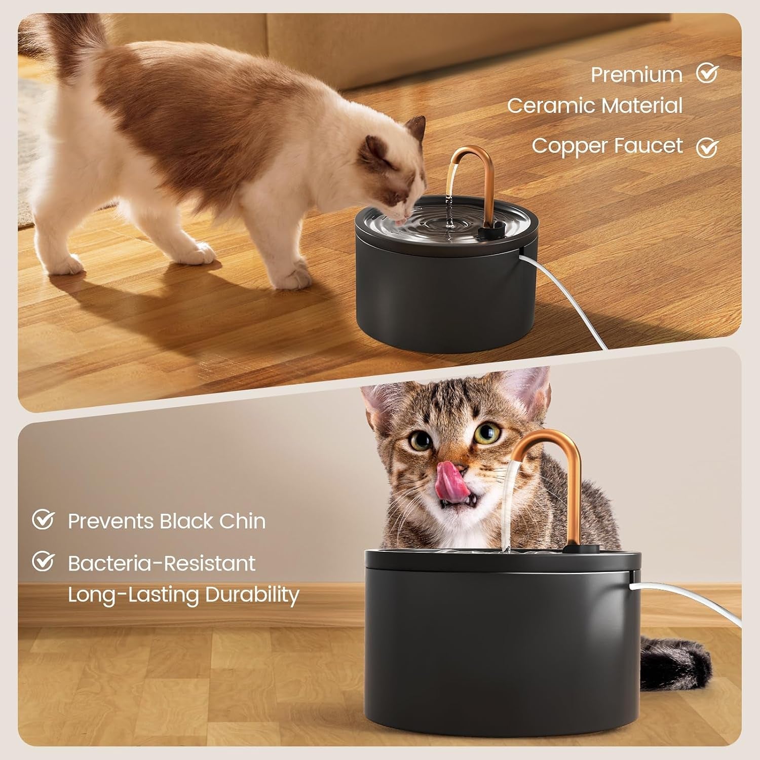 misfans-ceramic-cat-water-fountain-all-ceramic-body-pure-copper-spout-2-1l-71oz-capacity-under-20db-pump-dual-filtration-faucet-and-fountain-modes-easy-clean-unit-3-filters-and-sponge-black