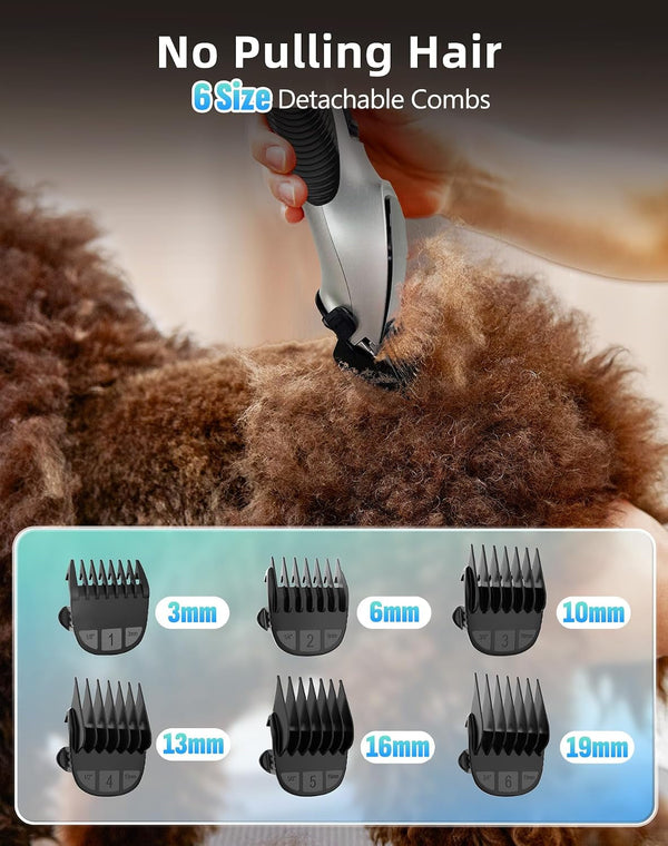 Dog Grooming Kit Low Noise，Cordless 4 in 1 Dog Clippers for Grooming Rechargeable Pet Cat Hair Trimmer with 2 Speed,6 Guards,Scissors,Comb for Small Medium Large Pets Dogs Cats Thick Hair Cutting7