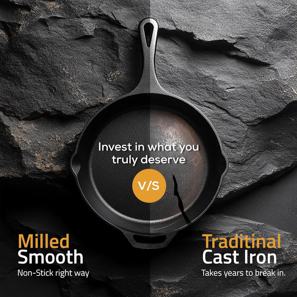 Cast Iron Skillet 12 Inch Pre-Seasoned Pfas-Free Black | Chef Pan, Even Heat Distribution, Stovetop, Oven, Campfire and Grill Safe, Large Skillet, Indoor Outdoor Use5