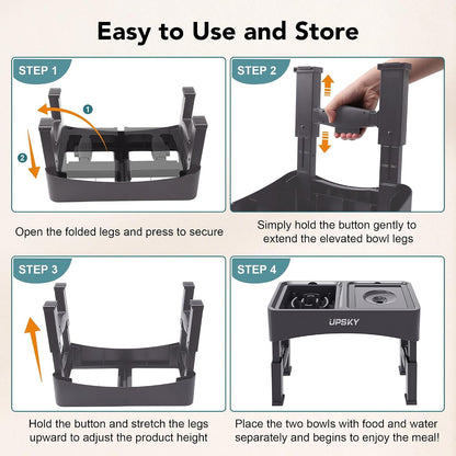 UPSKY 2-In-1 Elevated Dog Bowls Slow Feeder, 4 Height Adjustable Raised Bowl Stand, No Spill Dog Water Bowls, Anti-Slip Food and Water Bowls for Small Medium Dogs(Not Include Stainless Steel Bowl)6