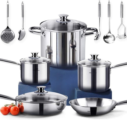 14-Piece Nickel Free Stainless Steel Cookware Set - Nickel Free Pots and Pans Set - Non-Toxic, Healthy Induction Cookware1