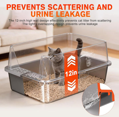 2PACK Stainless Steel Litter Box, Metal Litter Boxs with Lid High Sides, XL Extra Large Litter Box for Big Cats, Never Absorbs Odors, Leak-Proof, Stain-Free, Rust-Free, Easy to Clean, Scoop Included3