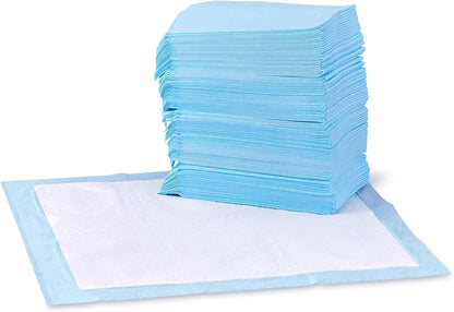 Amazon Basics Leak-Proof Dog and Puppy Potty Training Pee Pads with Quick-Dry 5-Layer Super Absorbent Design, Regular Size 22 X 22 Inch, Blue & White, 100 Count1