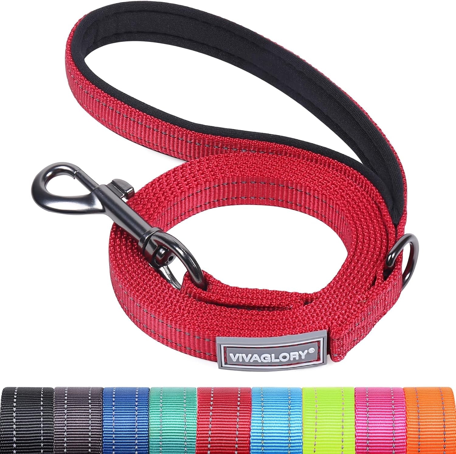 vivaglory-dog-leash-puppy-leash-for-collar-3ft-x-1in-black-with-soft-padded-handle-for-training-walking-heavy-duty-double-layer-nylon-pet-puppy