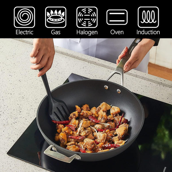 12.5 Inch Nonstick Frying Pan with Lid, Woks & Stir Fry Pans Skillet | Non Toxic, Even Heating, Easy Clean, Dishwasher & Oven Safe, Suitable for Gas & Electric & Induction Stoves, Stainless Steel2