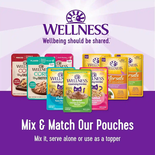 Wellness CORE Tiny Tasters Pate Variety Pack Adult Wet Cat Food, Natural, Protein Rich, Grain Free, Land Recipes, 1.75 Oz, Pack of 12 Pouches5