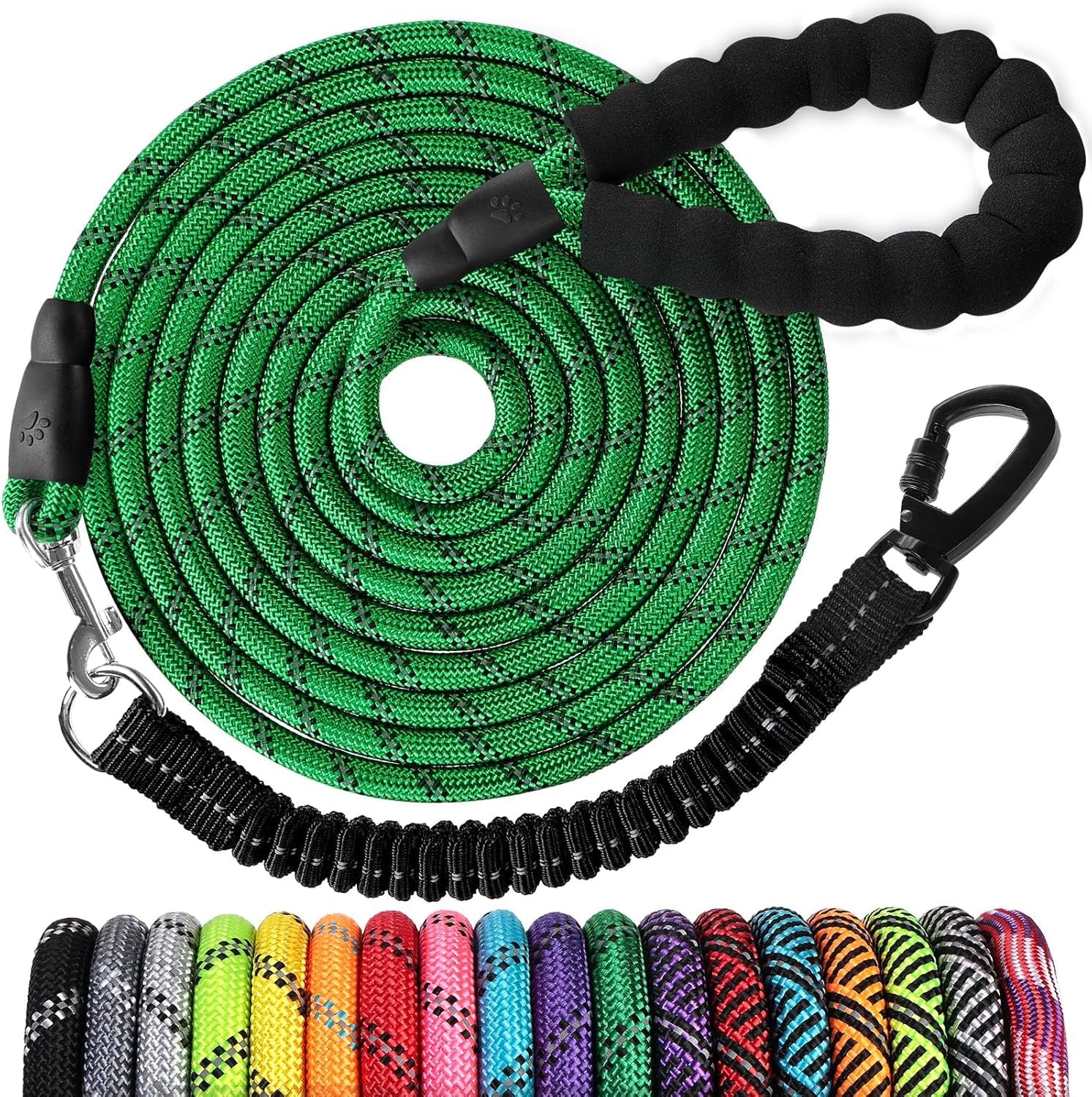 long-dog-leash-15-ft-heavy-duty-rope-leashes-for-dogs-training-with-swivel-lockable-hook-reflective-threads-bungee-and-padded-handle-dog-lead-for-large-small-medium-dogs-outside-walking-hiking