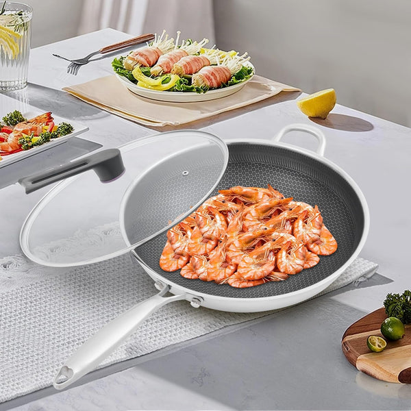 Stainless Steel Honeycomb Wok 14.2" SUS316, Stir-Fry Pan with Tempered Glass Lid & Nonstick Surface, 7-Layer Induction Compatible Frying Pan for Home & Restaurant3