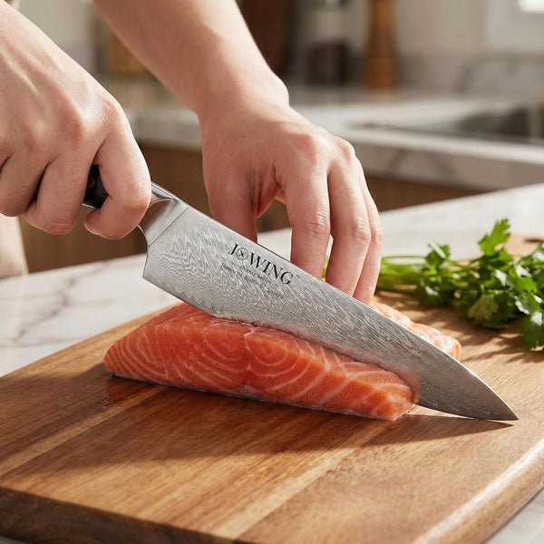 8 Inch Chef Knife, Japanese-Style VG10 Damascus Kitchen Knife, 67-Layer Forged Blade with Black Wood Handle, Razor Sharp Cooking Knife for Meat, Vegetables & Fruit9