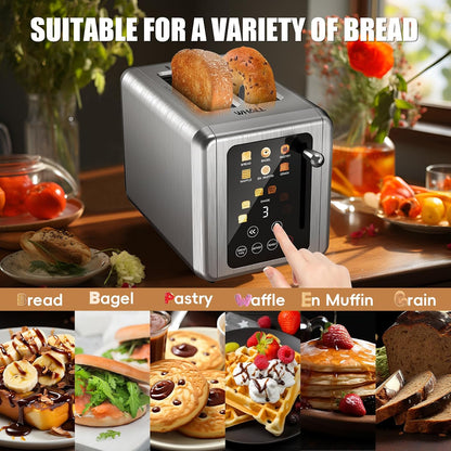 ® Touch Screen Toaster 2 Slice, Stainless Steel Digital Timer Toaster, 6 Bread Types & 6 Shade Settings, Smart Extra Wide Slots Toasters with Bagel, Cancel, Defrost Functions4