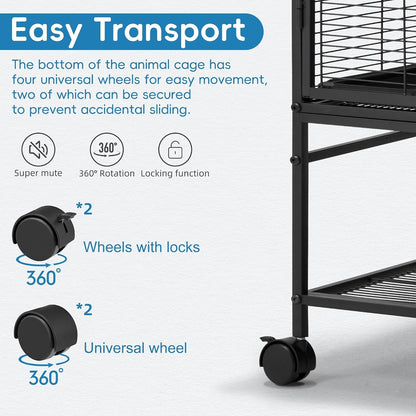 HABUTWAY 40''H Large Metal Rolling Ferrets Cage, 2-Tiers Small Animal Cages, Cage for Rats/Chinchillas, 0.5'' Bar Spacing for Ferret,Small Animal Cage W/Removable Ramp & Platform7