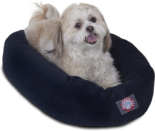 Majestic Pet 40 Inch Micro Velvet Calming Dog Bed Washable – Cozy Soft round Dog Bed with Spine for Head Support - Fluffy Donut Dog Bed 40X29X9 (Inch) – round Pet Bed Large – Pearl27