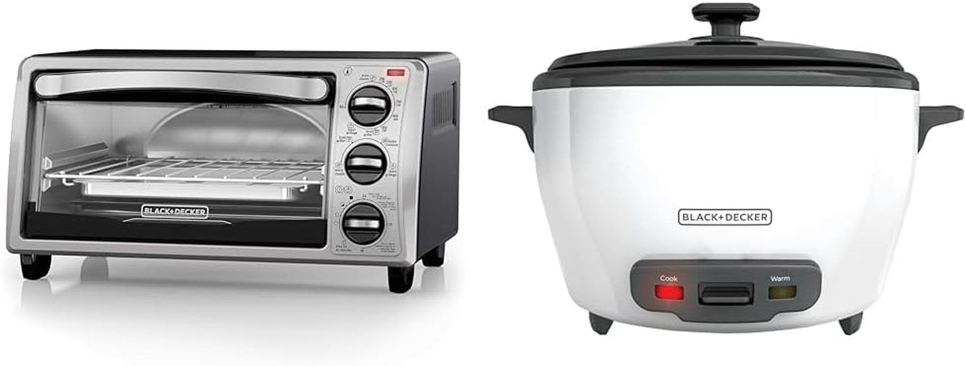 black-decker-4-slice-toaster-oven-to1313sbd-even-toast-4-cooking-functions-bake-broil-toast-rice-cooker-6-cup-cooked-with-steaming-basket-removable-non-stick-bowl-white