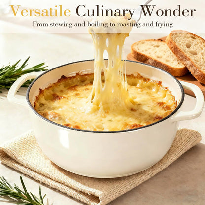 6QT Enameled Cast Iron Dutch Oven with Lid, Versatile Heavy-Duty Cookware Pot for Baking Bread, Braising, Soups & Stews, Oven & Stovetop Safe with Heat Resistant Gloves（Cream White）4