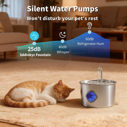 Cat Water Fountain Stainless Steel: 108Oz/3.2L Cat Fountain for Drinking - Pet Water Fountains for Cats Indoor - Cat Water Bowl Dispenser - Pets Feeding & Watering Supplies - Water Level Window5