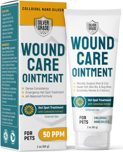 Dog Wound Care Ointment with Silver & Calendula for Scratches, Irritations, Bites – Feline & Canine Hot Spots Treatment in a Gel Form – Wound Antibiotic Ointment for Dogs & Cats – 2 Oz1