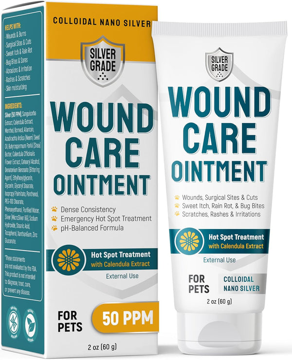 Dog Wound Care Ointment with Silver & Calendula for Scratches, Irritations, Bites – Feline & Canine Hot Spots Treatment in a Gel Form – Wound Antibiotic Ointment for Dogs & Cats – 2 Oz1