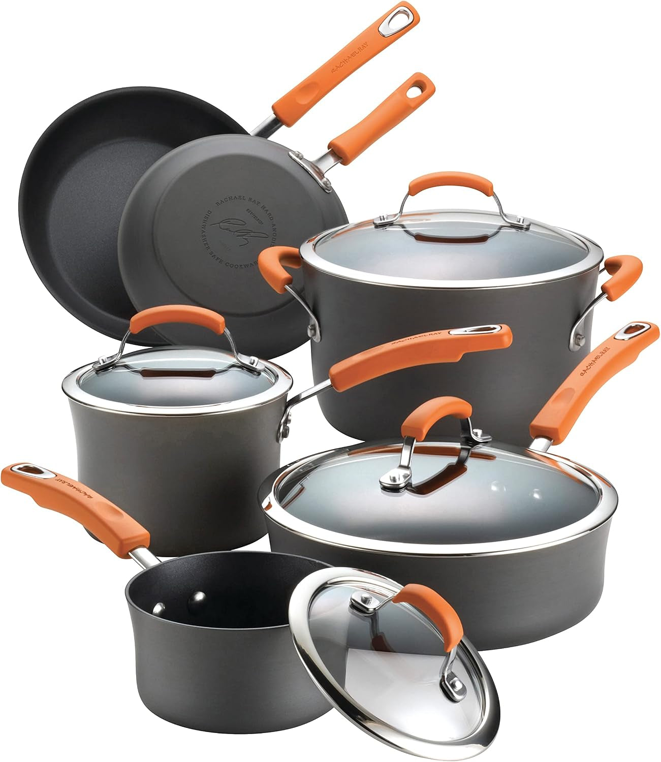 brights-hard-anodized-aluminum-nonstick-cookware-set-with-glass-lids-10-piece-pot-and-pan-set-gray-with-orange-handles
