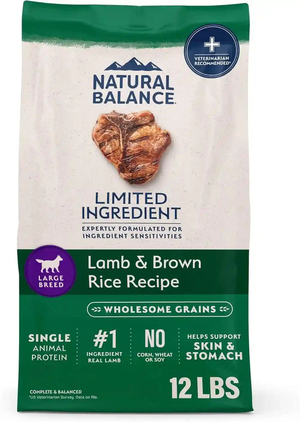 Natural Balance Limited Ingredient Large Breed Dry Dog Food - Complete Nutrition for Large Breeds - Wholesome Grains Brown Rice Recipe - Limited Ingredient Formula - 26 Lb - Lamb & Brown Rice12