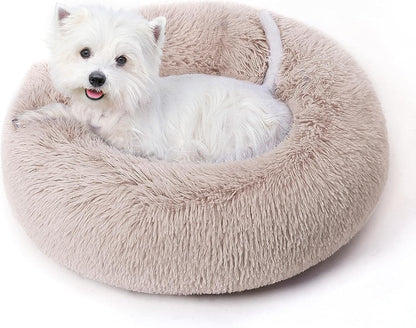 Calming round Dog Bed & Cat Bed for Indoor Cats, Medium Size Washable Anti-Slip Anti-Anxiety Donut Dog Beds for Small Dogs & Cats, Fluffy Plush Soft Dog Bed(20 Inch, Light Grey)7