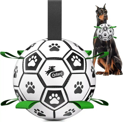 QDAN Dog Toys Dog Balls, 6 Inch Dog Soccer Ball with Straps, Herding Balls | Dog Birthday Toy, Balls for 20-40Lbs Dogs, Outdoor Puppy Toys to Keep Them Busy, Interactive Toy for Tug, Pool Water Toy Ball20