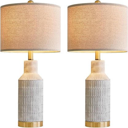 25" Table Lamps Set of 2 - Modern Bedside Lamps for Living Room - White Washed Ceramic Nightstand Lamps for Bedroom9