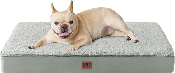 EHEYCIGA Orthopedic Dog Bed Large with Removable Washable Cover,Grey,41X27 | Egg Crate Foam Support,Durable Oxford Fabric,Non-Slip Bottom,Machine Washable,Soft Waterproof Plush Pet Bed Mat for Crate30