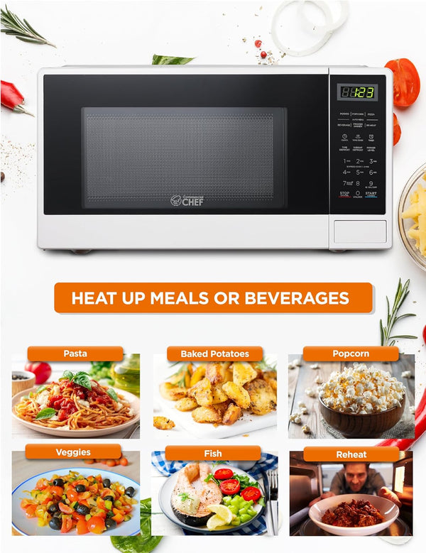 1.1 Cu. Ft. Countertop Microwave Oven, CHCM11100W, White | Touch Controls with Digital LED Display, 1100W Microwave, 12.4” Turntable, Push Button Door, 10 Power Levels2