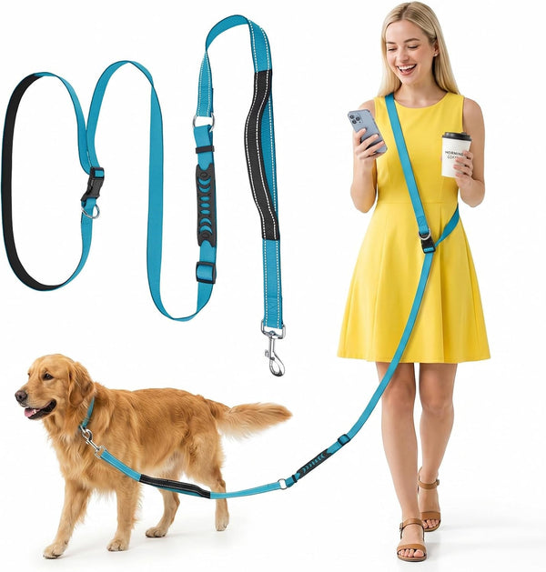 Xiaz Hands Free Dog Leash,Versatile Crossbody Dog Leash,5.9-7.9 FT Waist Belt with Double Handles for Small Medium and Large Dogs Walking, Running and Jogging, Red8