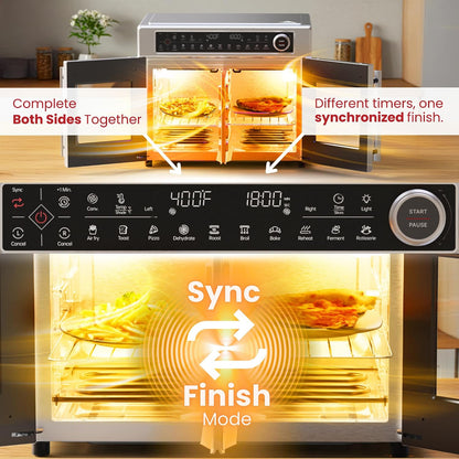 Ultra-Premium Dual-Zone Stainless Steel Air Fryer Toaster Oven Combo, Extra Large 32QT French Door Convection Oven with Next-Gen Patent Technology, 13 Accessories, Rotisserie, Sync Finish3