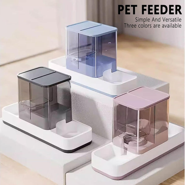 Kathson Gravity Cat Food and Water Dispenser Automatic Dog Feeder Waterer 2 in 1 Auto Pet Food and Water Bowl Set Self Feeding for Puppy Kitten，Grey9