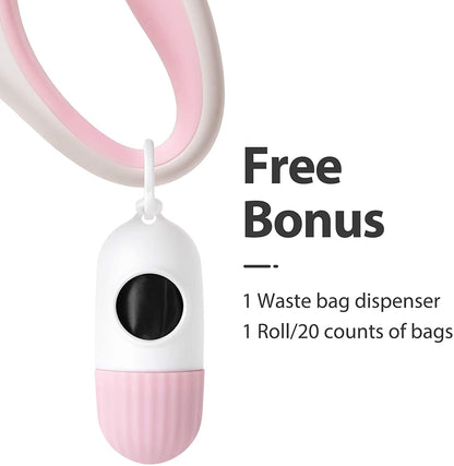 Fida Retractable Dog Leash for Small Breed up to 26 Lbs, 16 Ft Pet Walking Leash with Dispenser and Poop Bags, Anti-Slip Handle, Reflective Strong Nylon Tape, One-Handed Brake (S, White & Pink)2