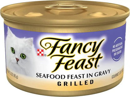 Purina Fancy Feast Grilled Wet Cat Food Seafood Feast in Wet Cat Food Gravy - (Pack of 24) 3 Oz. Cans1