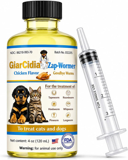 No More Worms in Cats and Dogs- Dewormer for Cats and Dewormer for Dogs - Chicken Flavour 120 Ml / 4 Oz Glass Bottle – Includes 3 Ml Dropper with Cap (Chicken Flavor)1