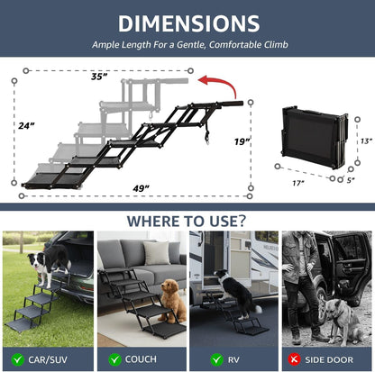 Oiilores Foldable Dog Stairs for Large Dogs - Extra Wide Pet Ramp for Cars, SUV, Non-Slip Surface, Supports up to 250 Lbs, 5 Steps2