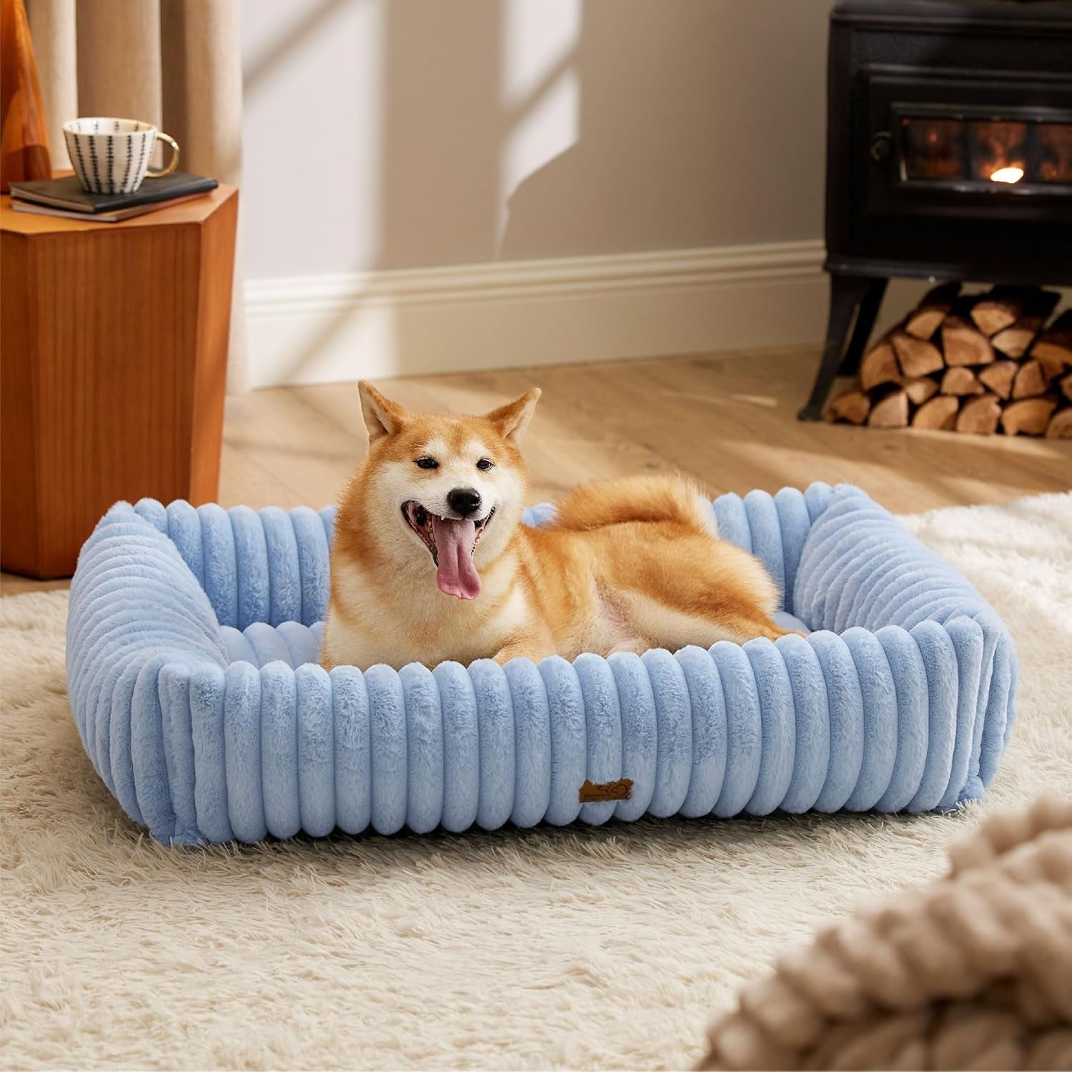 bedsure-comfyfleece™-cute-dog-bed-for-small-medium-dogs-washable-25in-cream-furry-puppy-beds-square-rectangle-orthopedic-corduroy-aesthetic-pet-beds-removable-zipper-cover-non-slip-bottom-up-to-15-lbs