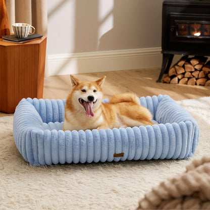Bedsure Comfyfleece™ Cute Dog Bed for Small Medium Dogs Washable,25In Cream | Furry Puppy Beds,Square Rectangle Orthopedic Corduroy Aesthetic Pet Beds,Removable Zipper Cover,Non-Slip Bottom,Up to 15 Lbs45