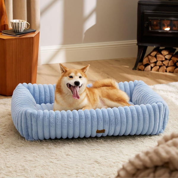 Bedsure Comfyfleece™ Cute Dog Bed for Small Medium Dogs Washable,25In Cream | Furry Puppy Beds,Square Rectangle Orthopedic Corduroy Aesthetic Pet Beds,Removable Zipper Cover,Non-Slip Bottom,Up to 15 Lbs45