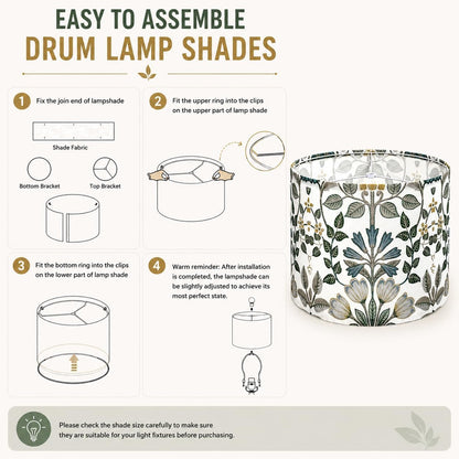 Lamp Shades Set of 2, Blue Floral Drum Shades, 13 X 13 X 10 Inch | Spider Fitter, Assembly Required, Durable Fabric with Metal Frame, Fits Table and Floor Lamps6