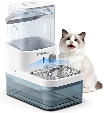Wastewater Separation Cat Water Fountain – No Filter/Pump, Wireless | Stainless Steel, Indoor/Outdoor Pet Use, save 56$/Year, Radar Sense, 3L+2.7L Dual Tanks, 4000Mah Battery, 30Db, Time Setting1
