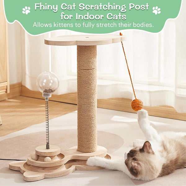 Fhiny Cat Scratching Posts, Interactive Cat Toys for Indoor Cats Sisal Rope Kitten Scratcher with Cat Treat Dispenser 2-Layer Wooden Cat Turntable & Interactive Balls Dangling Ball for Cats Kittens3