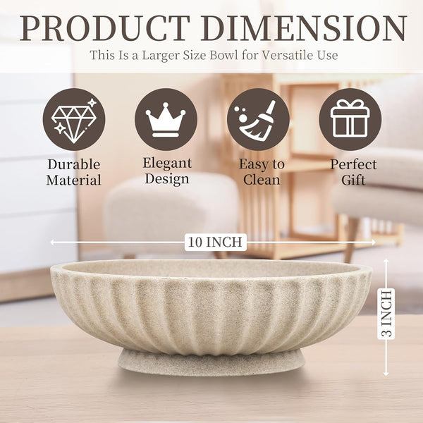 Large Decorative Bowl - Fruit Bowl for Kitchen Counter - Modern Decorative Bowl for Home Decor,Key Bowl for Entryway Table - Artificial Stone Beige4