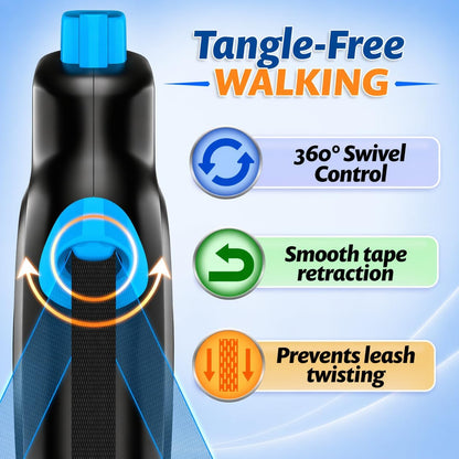 16.4 Ft Retractable Dog Leash for Dogs 10–100 Lbs - Heavy Duty Tape Leash with Strong Nylon Tape - 360° Swivel Control - One-Click Brake & Lock - Ergonomic Non-Slip Grip for Safe & Easy Daily Walks6