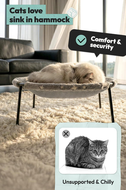 Elevated Cat Bed, Glow-In-The-Dark Fabric Cat Hammock Bed for Large Indoor Cats, Machine Washable & Breathable Cover, Tool Free Easy Assembly, up to 66Lbs (Gray, L)4