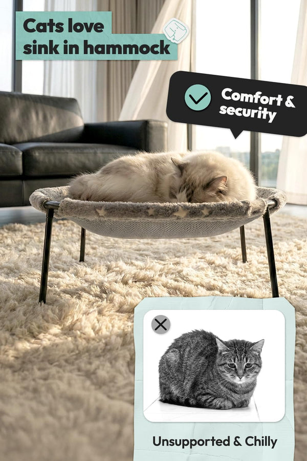 Elevated Cat Bed, Glow-In-The-Dark Fabric Cat Hammock Bed for Large Indoor Cats, Machine Washable & Breathable Cover, Tool Free Easy Assembly, up to 66Lbs (Gray, L)4