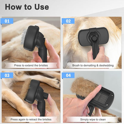 Dipoo Self Cleaning Shedding Brush - Skin Friendly Grooming Tool for Dogs, Cats, and Puppies, Deshedding and Hair Removal for Long and Short Haired Pets, Black7