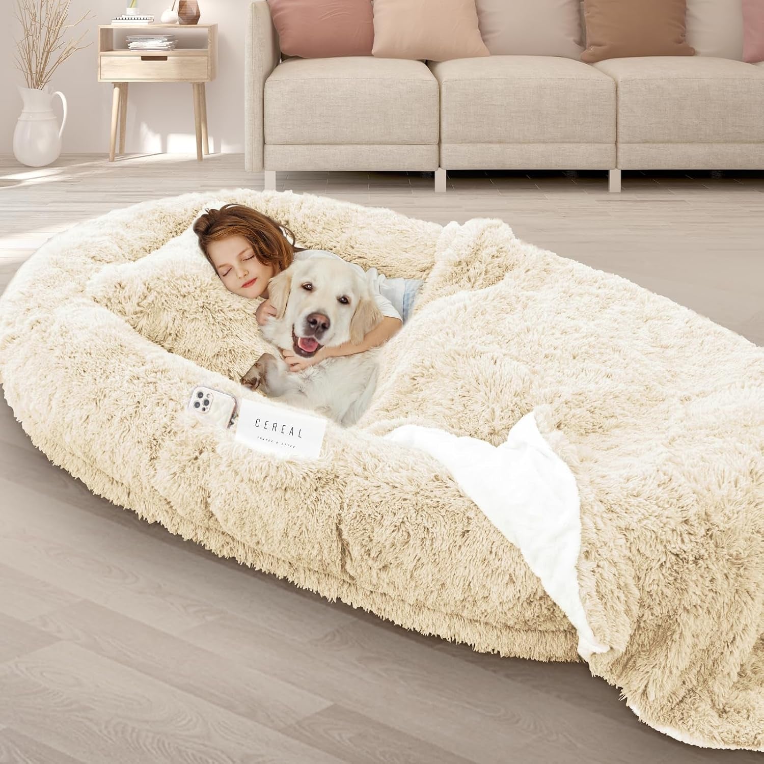 roomtec-human-dog-bed-71x45x12-size-fits-adult-and-pet-washable-giant-people-bed-10-cm-thick-memory-foam-large-oversize-pet-bed-with-plump-pillow-blanket-strap-grey