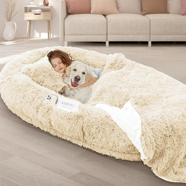 ROOMTEC Human Dog Bed, 71''X45''X12'' Size Fits Adult and Pet Washable Giant People Bed 10 CM Thick Memory Foam Large Oversize Pet Bed with Plump Pillow, Blanket, Strap - Grey20